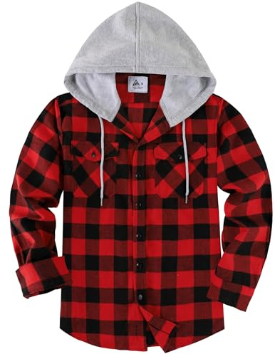 JACKETOWN Camisa De Franela para Hombre Cuadros con Capucha Hombre De Manga Larga Corte Regular Camisa Leñador Casuales Algodón Acogedoras con Bolsillo En El Pecho M-3xl