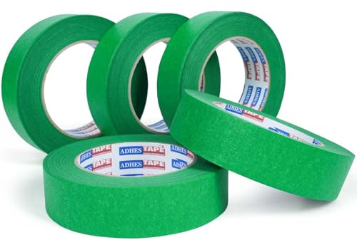 ADHES Grün Malerkrepp Kreppband 5 Bände 30mm x 50m UV-beständiges Malerband | Selbstklebend Scharfe Linien und Keine Rückstände für saubere Kanten beim Streichen & Lackieren
