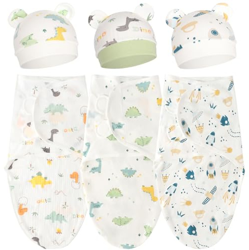 DRESHOW Neugeborene Swaddle Decke Hut Set Baby Einstellbar Gedruckt Swaddles für 0-3 Monate Mädchen Jungen