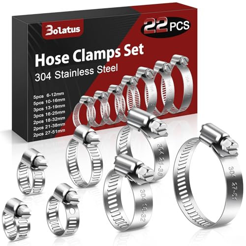 Bolatus Set di fascette stringitubo da 6 a 51 mm, 22 pezzi, in acciaio inox 304 fascette regolabili, 7 misure assortite