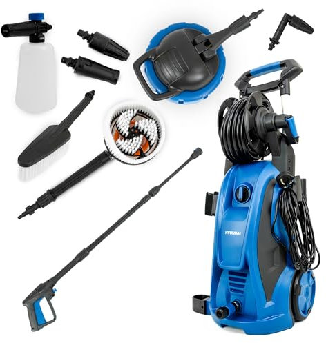 Hyundai Electric Pressure Washer, 180 Bar 2610psi, 2400W, 8L/min Flow Rate, Jet Wash with Hose, Snow Foam Lance Attachments and Patio Cleaner