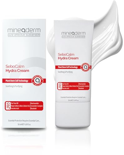 Mineaderm SeboCalm Hydra Cream – ansiktskräm med ceramider, teeträdolja och Succinic Acid – mot fet, fjällig och rodnad hud – 50 ml