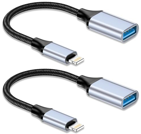 Adaptador USB a Lightning 2Pack, Adaptador Lightning a USB Cable Adaptador OTG USB 3.0 Adapter para iPhone 14 13 12 11 Pro Max Mini/iPad Pro, Compatible con Memorias USB,Teclados, MIDI, Ratón, Cámaras