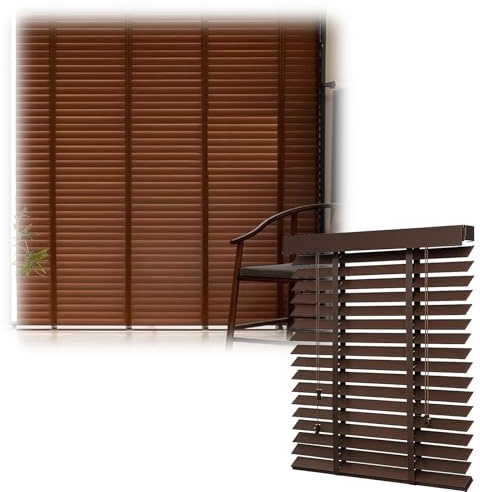 NZBZKNKCPG 2 Slats Wooden Mini Blinds for Windows, Waterproof Wood Venetian Blind 20 42 48 56 60 72 80, Cordless Privacy Protection Horizontal Window Shades for Office, Bathroom(Coffee)