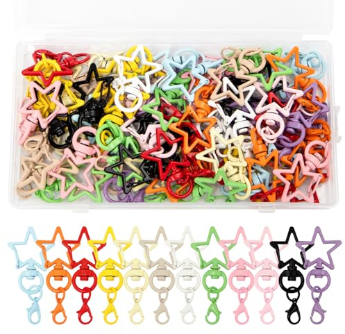 Sxutop 60 Pièces Fermoirs Mousquetons Pivotant Étoile Mini Mousqueton Colorés avec Fermoir Homard Mousqueton Rotatif Étoile pour Porte-Clés Sac à Main Travaux Manuels (12 Couleurs)
