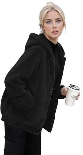 Générique Veste Pilou Pilou Femme Chic et Elegant Manteau Polaire Femme Hiver Chaud Sweatshirt Avec Zippée Couleur Unie Veste D'hiver Sherpa Manches Longues Manteaux Cardigan Teddy Grande Taille