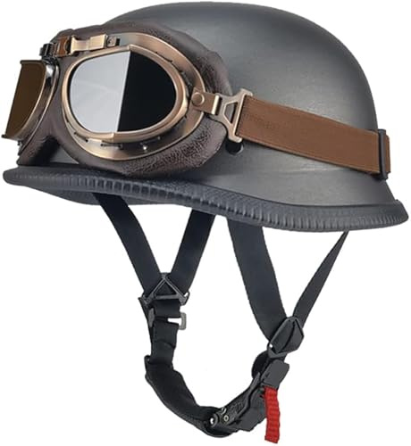 Casco Da Moto In Stile Tedesco, Mezzo Casco Con Calotta Cranica, Casco A Conchiglia Per Adulti, Uomo E Donna, Omologato ECE 22.06, Casco Retrò Per Cruiser, Scooter, Chopper 1,XL/(61~62cm)
