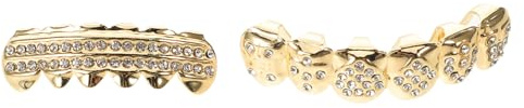 VERDANVERSE 2 Stück Goldene Strass Zahngrills aus Kupfer mit Poker Design und Bequemer Passform für Männer Hip Hop Event und Kostüm