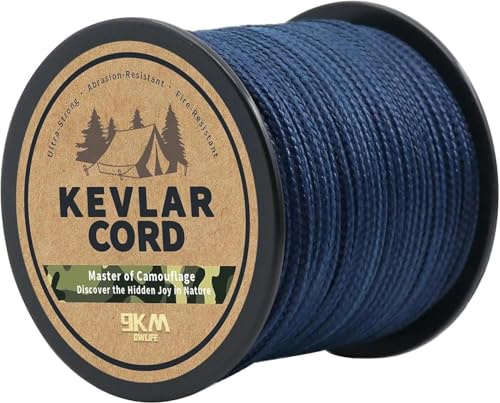 9KM DWLIFE Blue Kevlar Braided Fishing Lines 200lb-16m/50ft Ultra-Strong Abrasion-Proof&High Strength Flame Resistant Rope for Kite string/Fishing Tackle Assist/Model Rocket
