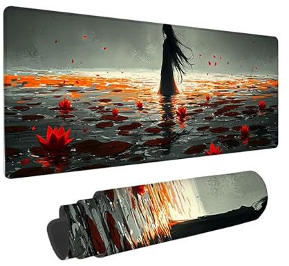 Alfombrilla Ratón Gaming XXL, Gaming Mouse Pad 600 x 300 mm, Protector Escritorio Antideslizante, Alfombrilla de Ratón Nenúfares mujeres, Mousepad Grande, Tapete Raton para Jugadores de PC h-759