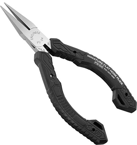Compact Precision Compact Flat tip Long Nose Pliers (Flat Nose),Professional Grade, ESD Safe with Carbon Steel Jaws. ENGINEER ps-04