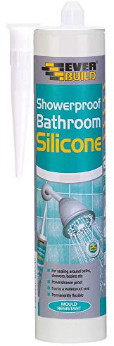 Everbuild Showerproof Bathroom Silicone Sealant – Permanently Flexible – Anti-Fungal Formula – Quick Curing – Waterproof – White – 280ml