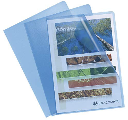 Exacompta 56112E 10er Pack PP-Kunststoff Aktenhüllen. Für DIN A4 transparent genarbt blau oben und seitlich offen Plastikhülle Klarsichthülle für Büro und die mobile Organisation