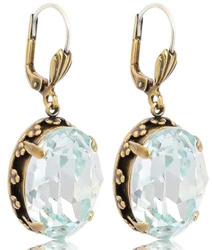 Jugendstil Ohrringe mit Markenkristallen Gold Azore Grün NOBEL SCHMUCK