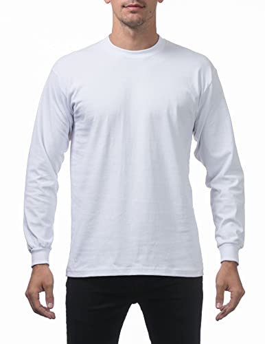 Pro Club Men's Heavyweight Cotton Long Sleeve Crew Neck T-Shirt, Snow White, Medium