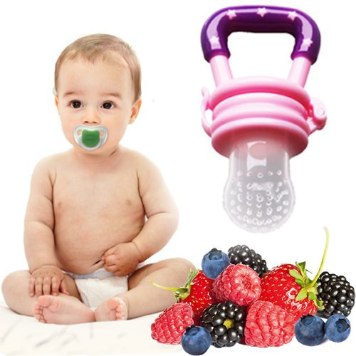 Gesunde Ernährung von Babys und Kleinkinder durch Fruchtsauger mit Gemüse und Obst fördern - Vitamine einfach und sicher zuführen (Pink)