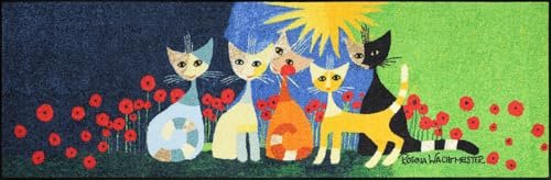 Rosina Wachtmeister Fußmatte waschbar UNA Bella compagnia 60 x 180 cm Flur-Läufer Wohn-Teppich Katzen bunt