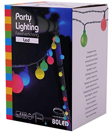 Spetebo Guirlande lumineuse LED de fête avec 80 boules – Multicolore – Éclairage festif d'environ 16 m de long – Pavillon extérieur, fête, jardin, balcon, éclairage filaire avec bloc d'alimentation