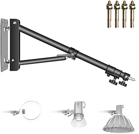 Neewer Support Mural Bras de Fixation Triangle pour Photographie en Studio Lampe Strobe Monolight Softboxes Parapluies Réflecteurs, Rotation Flexible 180 degrés, Longueur Maxi de 130 cm (Noir)