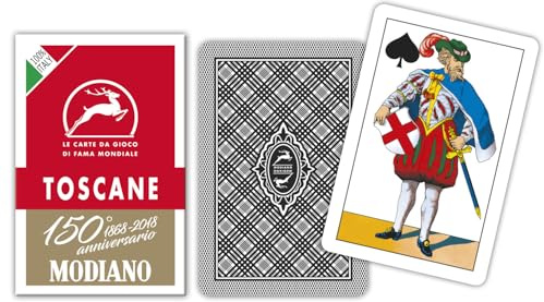 Modiano Toscane Rosso 150° Anniversario – Carte da Gioco regionali toscane in cartoncino Duplex Rinforzato 410 gmq – Scopa Briscola Tresette – 100% Made in Italy