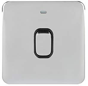 Schneider Electric GGBL2011BPC Lisse Screwless Deco, Single Light Switch with Neon Indicator, Double Pole, Polished Chrome with Black Insert, 20 AX