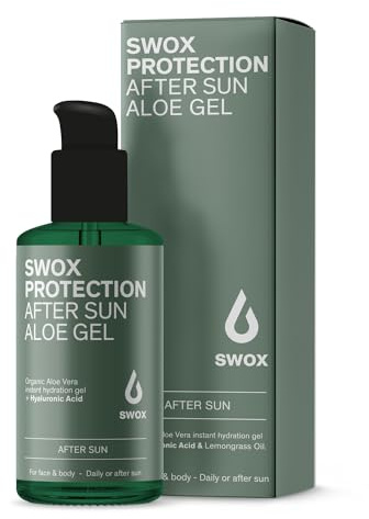 SWOX Protection After Sun Aloe Gel - Kühlende Feuchtigkeitspflege für sonnenbeanspruchte Haut - Dermatest EXCELLENT - Feuchtigkeitsspende Tagespflege mit Hyaluronsäure und Bio Aloe Vera - 100 ml