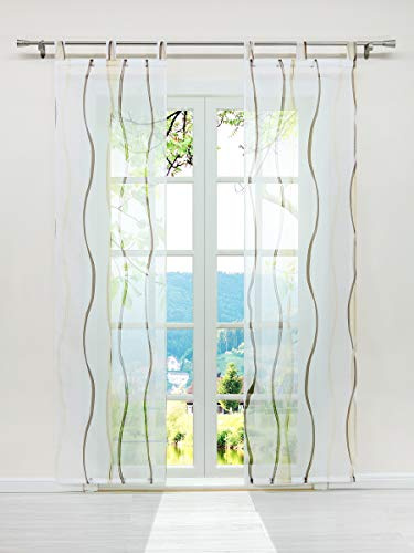 ESLIR Schiebegardinen Set 2er Flächenvorhänge Gardinen mit Schlaufen Schiebevorhang Transparent Vorhang mit Wellen Druck Voile Sand BxH 57x145cm 2 Stück