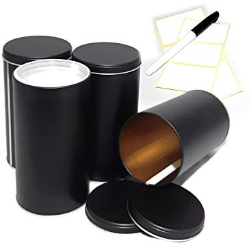 WachSam 4er Set Vorratsdosen 1250ml aus Metall | matt schwarz beschichtet | mit zusätzlichem Aromaschutzeinsatz | Lebensmittelecht | hergestellt in Österreich und Deutschland