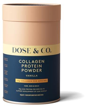 Dose & Co Collagen Protein Powder (Vanilla) 420g – Non-GMO, Gluten Free Collagen Peptides Supplement – 20g of Whey Protein, Vanilla