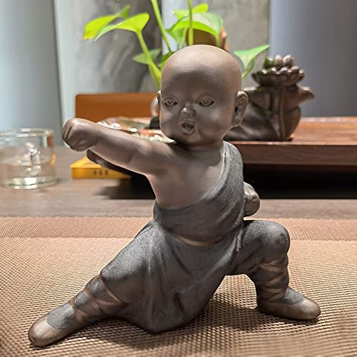 Pevfeciy Ceramic Buddha Figure Small, Kung Fu Monk Statue Creative Craft Ornaments, Tea Tray Tray Desktop Decoration Living Room Bedroom Balcony Window