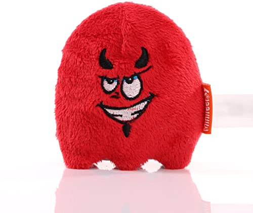 Minifeet Teamgeister Teufelskerl rot - 2in1 Anti-Stress-Plüschtier & Displayreiniger mit Unterseite aus Mikrofaser - Plüsch Spielzeug Geschenk für Mitarbeiter Kollegen Freunde | Höhe: 8 cm