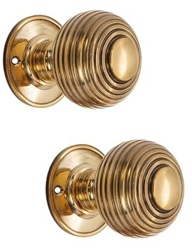 Infinity Decor Antique Style Large Solid Brass Beehive 60mm Door Knob Various finishes (Aged Brass)