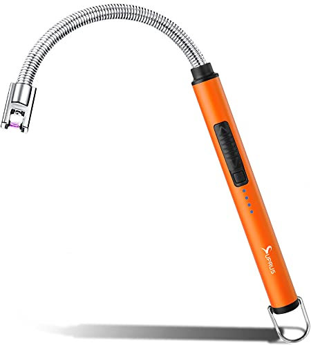 SUPRUS Fluorescent Lighter Glows in The Dark 360°Flexible Neck USB Rechargeable Windproof Triple Safety for Candle Cooking BBQ in Party (Orange)