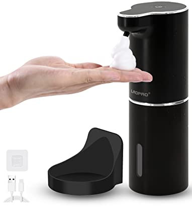 Seifenspender Automatisch Schaum Wandmontage mit Sensor - LAOPAO Elektrischer Seifenspender mit Induktion Infrarot Set und USB-Aufladung IPX5 Wasserdicht, Bewegungssensor für Küche & Bad (Schwarz)