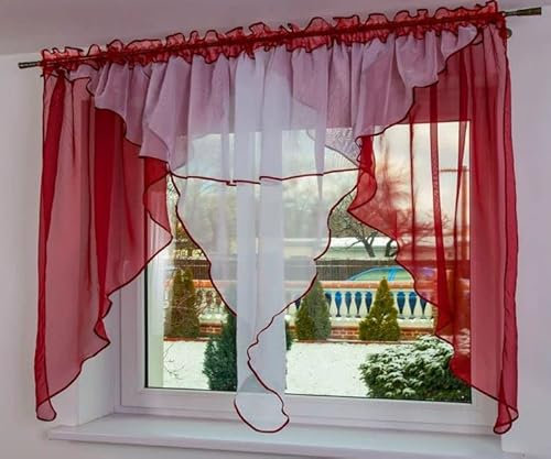 Fertige Gardine Genf 350x150 Weinrot Voile Fensterdekoration Vorhänge Querbehang Lambrequin