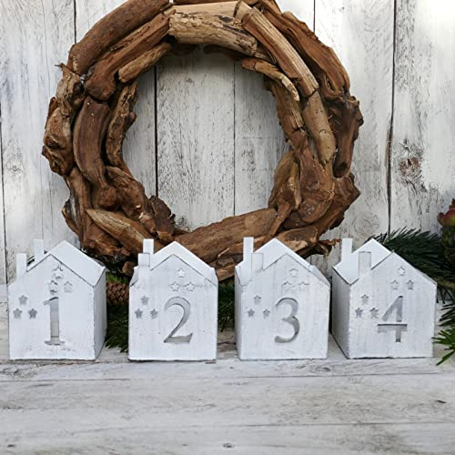 Teelichthalter Haus Adventszahlen 1-4 in Weiss zum Stellen für die Adventsdeko