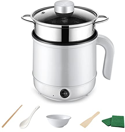 Elektrischer Hot Pot,1.7L Mini Elektrische Hot Pot mit Dampfgarer, Multifunktionale Antihaft-elektrische Anti-Dry-Burning Elektro-Dampfgarer zum Rühren von Frittieren/Eintopf/Dampf