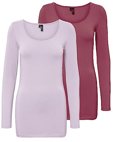 VERO MODA Damen VMMAXI My LS Soft Long U-Neck GA 2P, Lavender Fog/Hawthorn Rose, XL