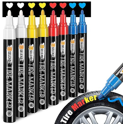 SELEAD Tire Marker White Red Yellow Blue - 8 Pack Paint Pens for Car Tires Lettering, Premium Professional Oil Based Waterproof Colored Permanent Markers