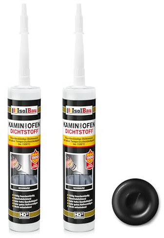 Isolbau Kamin & Ofen Dichtstoff - Feuerbeständige Dichtmasse bis 1500 °C - Für Reparatur & Füllung von Rissen in Kaminen & Öfen - Schwarz, 2 x 300 ml Tube