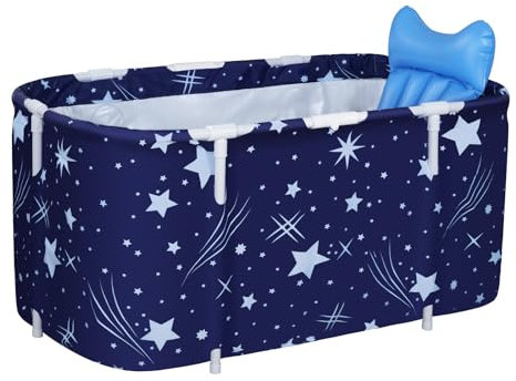 Baignoire pliable pour adultes et enfants Baignoire familiale portable avec coussin, dossier, pompe à pied, housse isolante, sac de bain et 2 tubes de drainage, 125x55x54CM