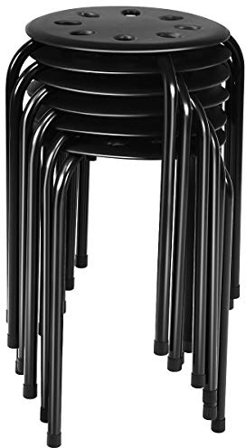GOPLUS Juego de 6 Taburetes Apilables de Metal, Taburetes Redondons sin Respaldo con Asiento Plástico, Conjunto de Taburetes Portátile para Cocina Comedor Escuela Oficina, 37×37×44 cm (Negro)