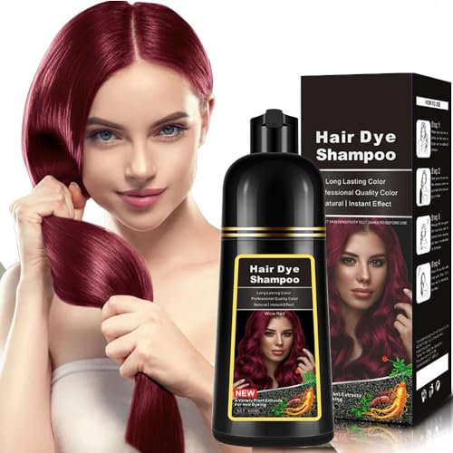 Champú Tinte Vino Tinto Natural 500ml, Champú 3 en 1 para Cubrir las Canas, Cabello Castaño Nutre y Oscurece para Hombres Mujeres en 10-15 mins(Wine Red)
