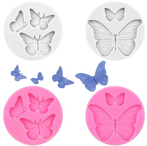 4 Pcs Butterfly Silicone Molds Mini Butterfly Fondant Mold Cute Soap Epoxy Resin Mold Sugarcraft Candy Chocolate Molds for Sugarcraft Cake Decorating