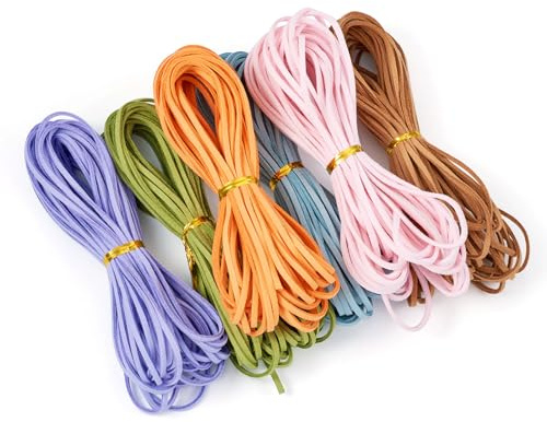 Spritewelry 60 metri di cordoncino in finta pelle scamosciata piatta, intrecciato, per creare perline, gioielli, collane, bracciali fai da te, 6 colori