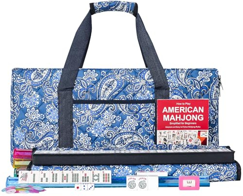 ZGME American Mahjong Set,166 Premium White Tiles with Soft Bag and Accessories,4 All-in-One Mahjong Racks with Pushers,Complete Western Mah Jongg,Mah-Jongg,Ma Jong Set