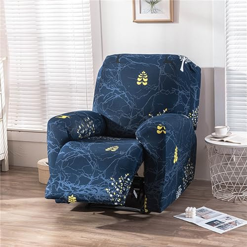Surwin Sesselschoner für Relaxsessel mit Armlehnen, Stretchhusse für Relaxsessel Anti-Rutsch Fernsehsessel Bezug mit Taschen Sesselbezug Stretch Elastisch (1 Sitzer,Blau marmoriert)