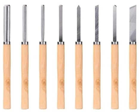 Juego de cinceles de torno profesional, herramienta de torneado de madera de 8 Uds., cincel de torneado de madera HSS con inclinación, lanza, separación de puntos, punta redonda, herramientas de gubia