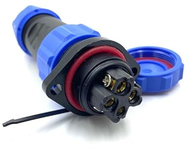 Anschlussstecker Luftfahrtstecker SP21 4 Polig, Lötfreier 2 Löcher Flansch Aviation-Stecker IP68 Wasserdichter und Staubdichter Luftfahrtstecker für Außenlampen 500V 30A (12AWG Kabel Schraub-Crimp)