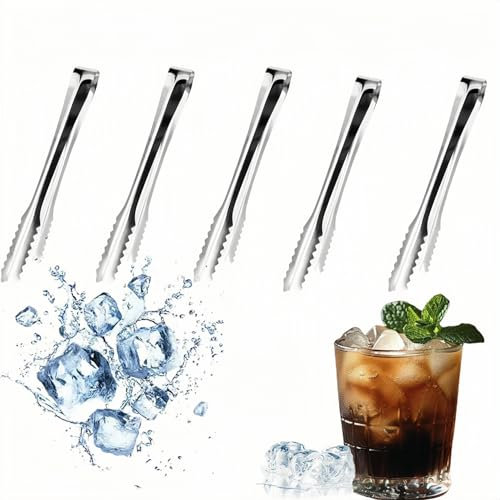 JUNEYES - Pinze da portata in acciaio inox per ghiaccio, zucchero, dolci, dolci, torte, cucina, matrimoni, feste, bar, secchi, 5 pezzi